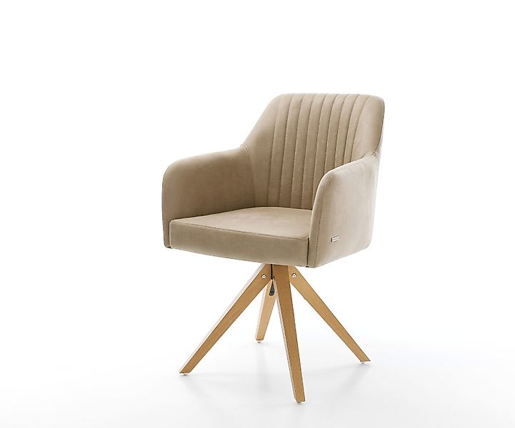 Esszimmerstuhl Greg-Flex Mikrofaser Beige Vintage Holzgestell kantig Natur günstig online kaufen