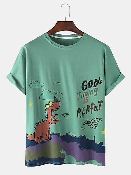 Herren Cartoon Dinosaurier drucken atmungsaktiven Verlust O-Neck T-Shirts günstig online kaufen