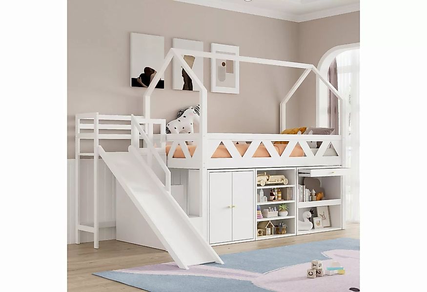 Flieks Hochbett Kinderbett Etagenbett mit Schränke, Rutsche und Treppe 90x2 günstig online kaufen