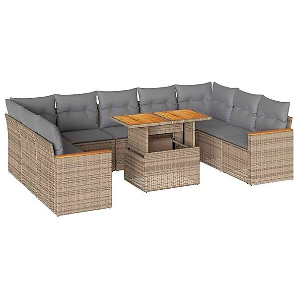vidaXL 10-Tlg Garten-Sofagarnitur mit Kissen Beige Poly Rattan Akazie 33275 günstig online kaufen