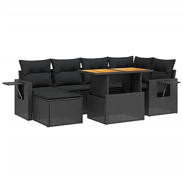 vidaXL 7-Tlg Garten-Sofagarnitur mit Kissen Schwarz Poly Rattan 3275701 günstig online kaufen