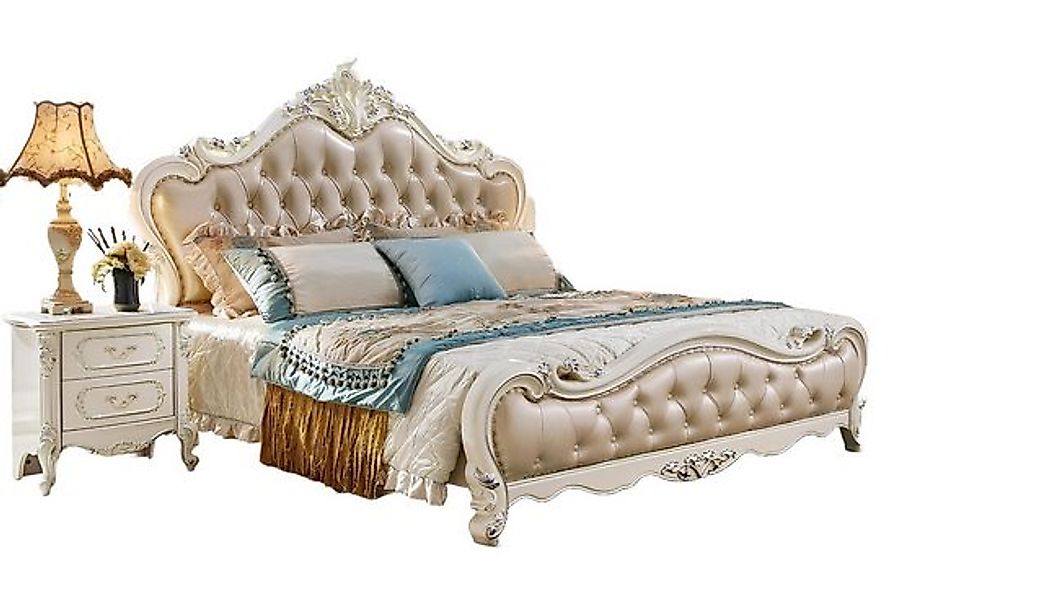 JVmoebel Bett Chesterfield Schlafzimmer Echtholz Doppel Hotel Betten Beige, günstig online kaufen
