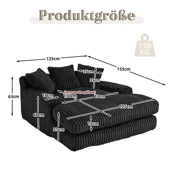 Celya Sofa Cord-Schlafsofa mit 3 Kissen,Bequemes Einzelsitz-Bodensofa,Loung günstig online kaufen