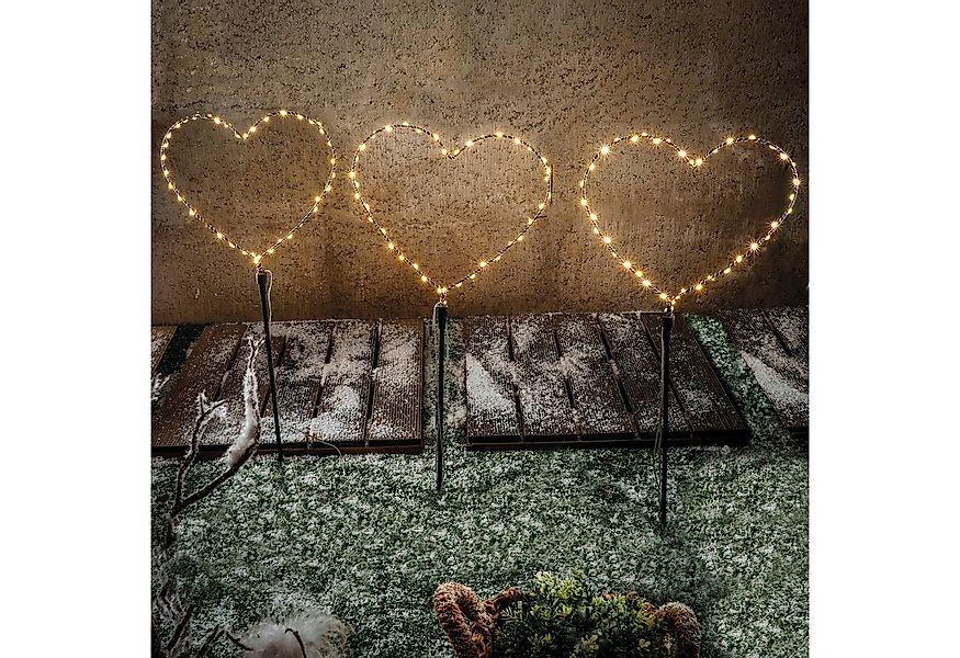 esotec LED Gartenleuchte Solar Weihnachtsdeko Herztrio H73cm 40LEDs 2800K w günstig online kaufen