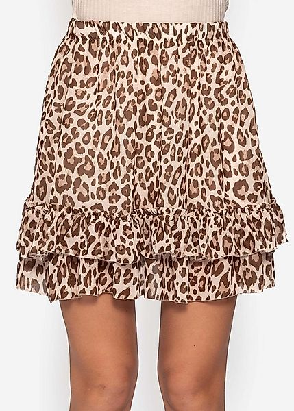 SASSYCLASSY A-Linien-Rock Kurzer Volant-Rock mit Leo-Print für Damen Bequem günstig online kaufen