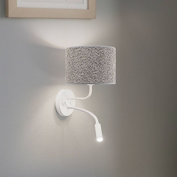 Wandleuchte Roller, Bouclé grau, weiß, mit Leselicht günstig online kaufen