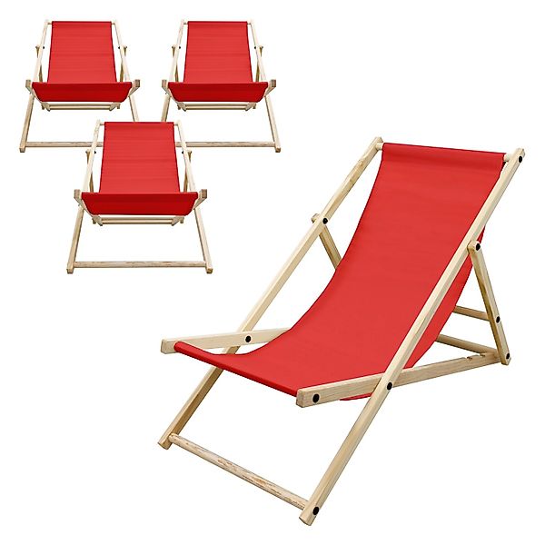 ECD Germany 4Er Set Liegestuhl Klappbar Rot aus Holz 3 Positionen bis 120kg günstig online kaufen
