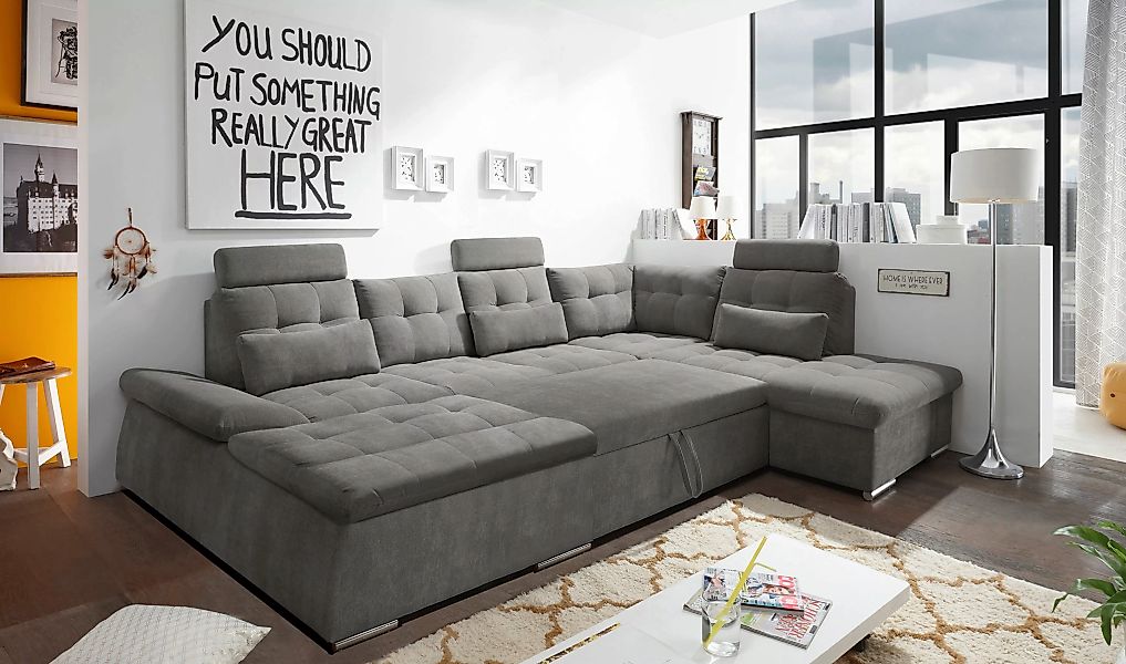 ED EXCITING DESIGN Wohnlandschaft "Nalo U-Form mit Bettfunktion, Bettkasten günstig online kaufen