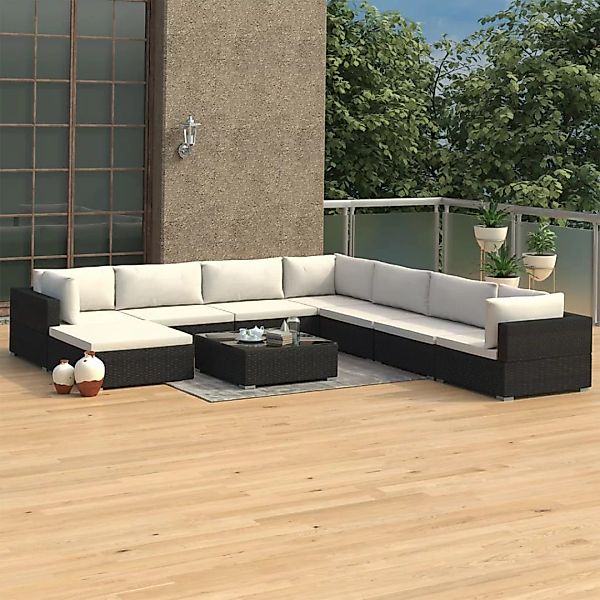 9-tlg. Garten-lounge-set Mit Auflagen Poly Rattan Schwarz günstig online kaufen