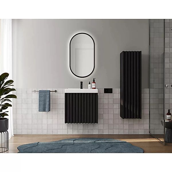 Badmöbel Set mit 60 cm Waschtisch und LED-Spiegel NANTES-107 in schwarz mit günstig online kaufen