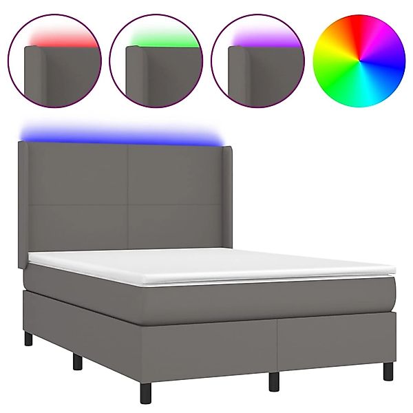 vidaXL Boxspringbett mit Matratze & LED Grau 140x190 cm Kunstleder 3139263 günstig online kaufen