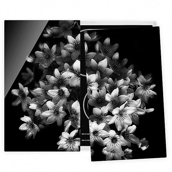 2-teilige Herdabdeckplatte Glas Blumen Dunkler Clematis Strauß günstig online kaufen