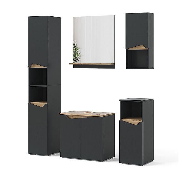 Vicco Badmöbel-Set Marelle, Anthrazit/Artisan-Eiche, 5 Teile, (5-St., 5er S günstig online kaufen