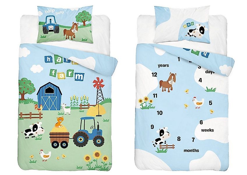 Häßler Homefashion Babybettwäsche Traktor blau Bauernhof 100% Baumwolle Grö günstig online kaufen