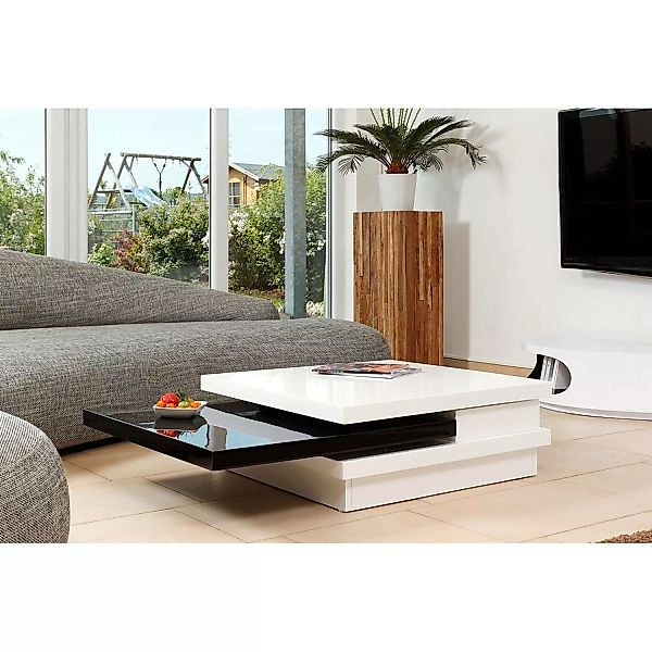 Couchtisch weiß/schwarz Hochglanz, drehbare Tischplatte - B/T/H: 120/80/30c günstig online kaufen