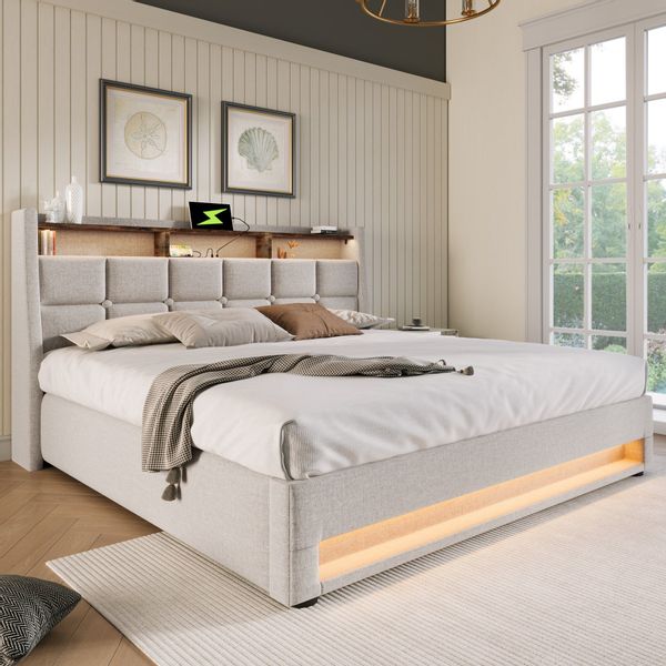 OKWISH Polsterbett Bett (LED Doppelbett Jugendbett günstig online kaufen