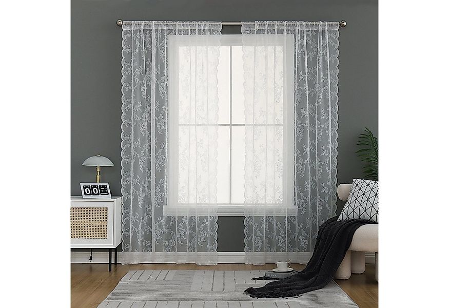 BYSURE Gardine (2 St), Stangendurchzug, halbtransparent, Spitze Gardine günstig online kaufen