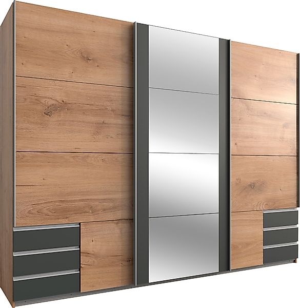 Schwebetürenschrank 270 cm breit mit Spiegel und Schubladen EMDEN2 günstig online kaufen