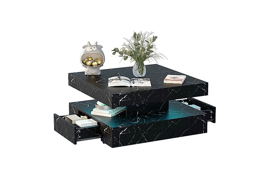 radelldar Couchtisch mit 2 Schubladen, LED&Fernsteuerung matt 78x78x40cm (1 günstig online kaufen