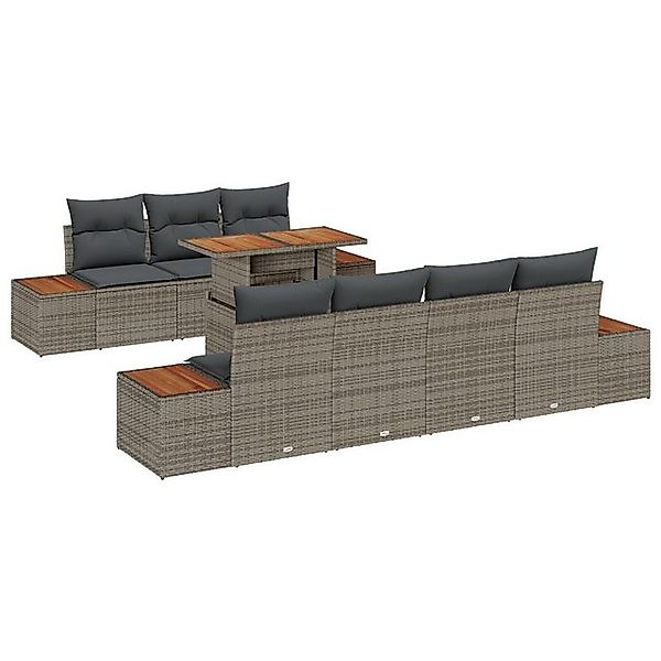 vidaXL Loungesofa Garten-Sofa-Set 8-teilig Grau Poly-Rattan, Holz Gartenmöb günstig online kaufen