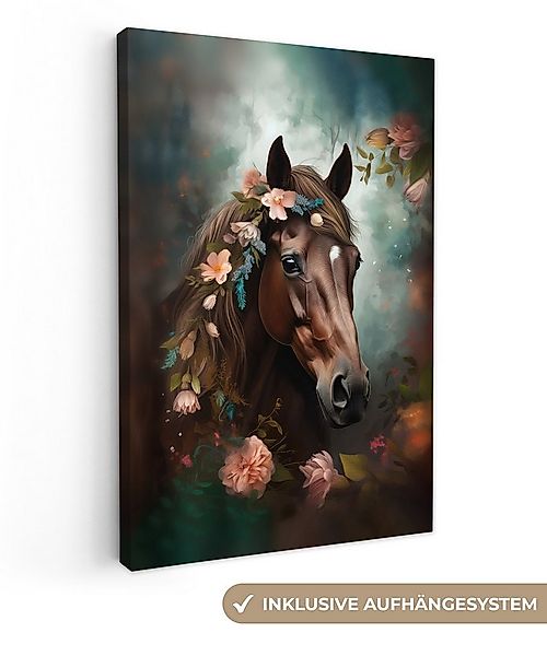 OneMillionCanvasses® Leinwandbild Pferd - Natur - Blumen - Tiere - Wald, Fo günstig online kaufen