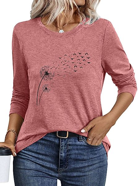 PYLIKE Rundhalsshirt Bequemes Shirt Damen Langarm günstig online kaufen