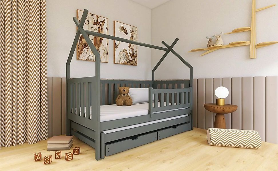 Fun Möbel Hausbett Kinderbett POPPY (200x90cm, inkl. Rausfallschutz), Inkl. günstig online kaufen