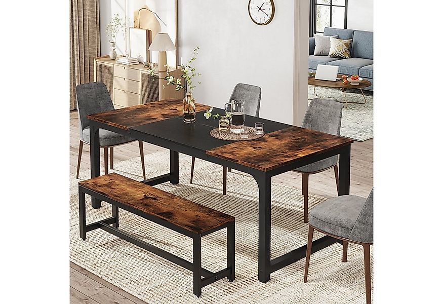 Tribesigns Esstisch 160/180x80 cm, Industrial Design Tisch mit Metallgestel günstig online kaufen