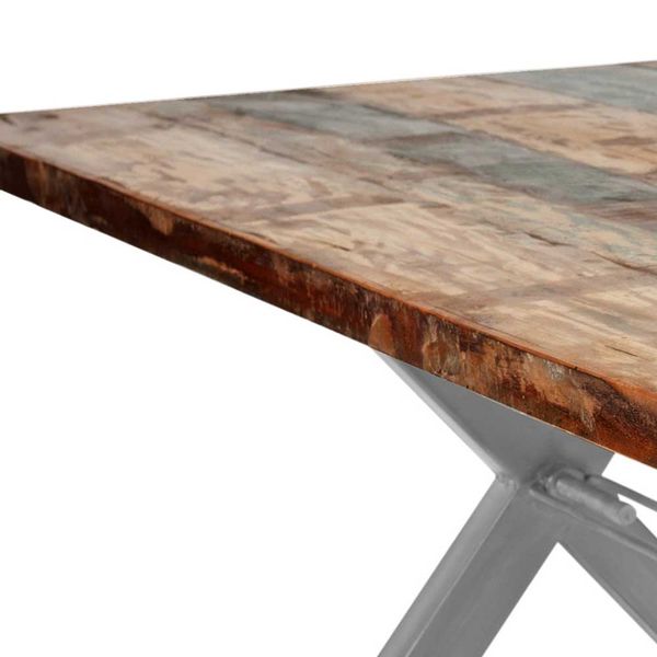 Küchentisch in Bunt Recyclingholz massiv X-Füßen aus Eisen günstig online kaufen