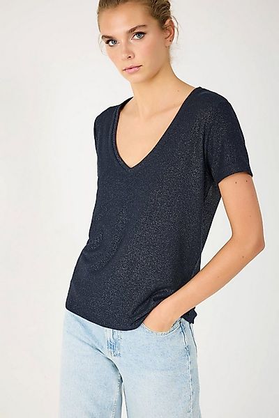 No Matter What T-Shirt Glitzernder Stoff mit V-Ausschnitt, Basic günstig online kaufen