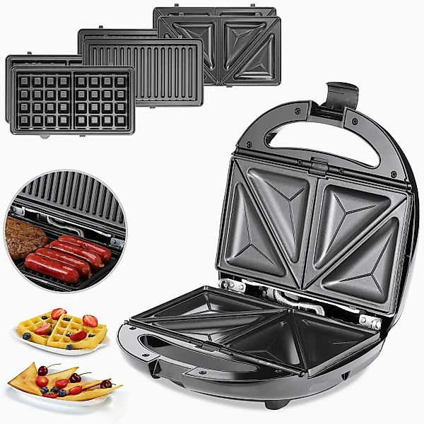 Kontaktgrill 3in1 Schwarz/Silber 800W günstig online kaufen