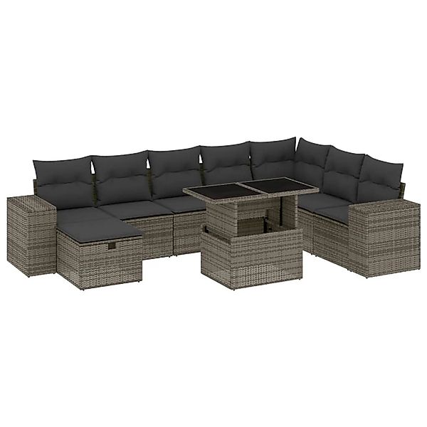 vidaXL 9-Tlg Garten-Sofagarnitur mit Kissen Grau Poly Rattan 3275350 günstig online kaufen