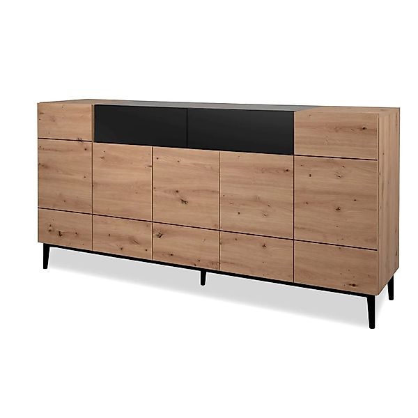 Furn.Design Sideboard Eiche Artisan und Schwarz 180 cm 5-Türig Viel Staurau günstig online kaufen