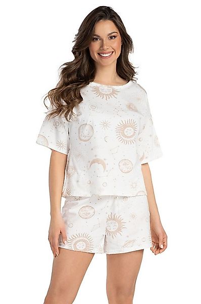 Mademoiselle Sommeil Shorty Schlafanzug mit Sonne- & Monddruck in Beige (2 günstig online kaufen