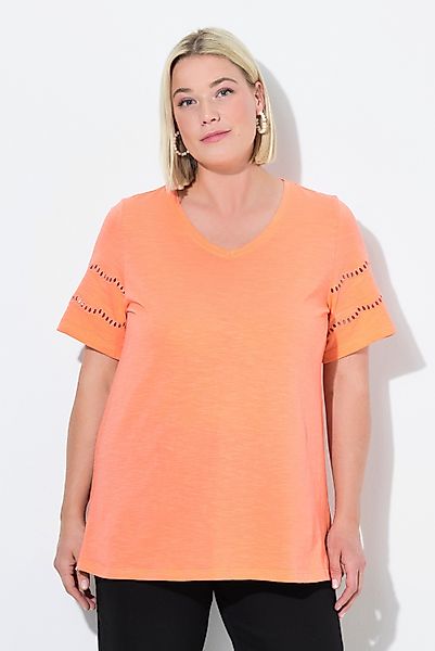 Ulla Popken T-Shirt T-Shirt Lochstickerei A-Linie günstig online kaufen