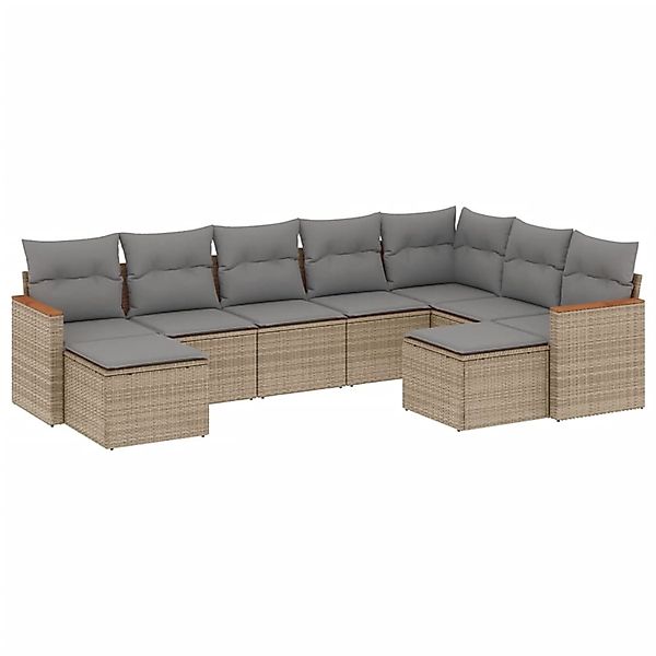 vidaXL 9-Tlg Garten-Sofagarnitur mit Kissen Beige Poly Rattan 3226542 günstig online kaufen