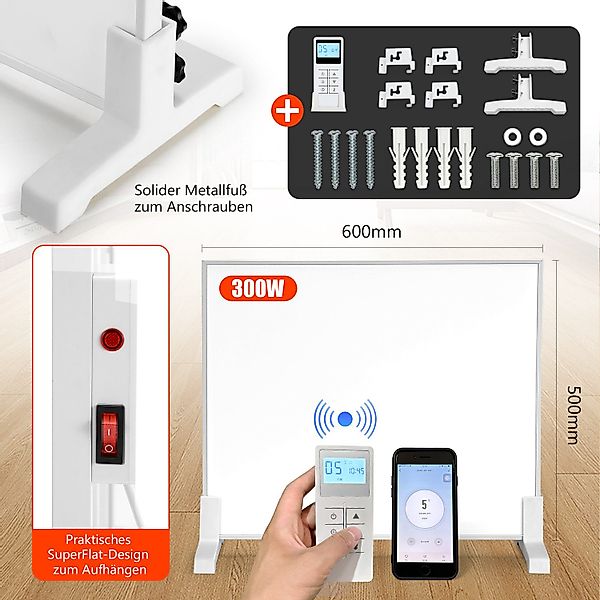 Clanmacy Infrarotheizung Wand-Elektroheizung Heizkörper 300/600/980/1200W, günstig online kaufen