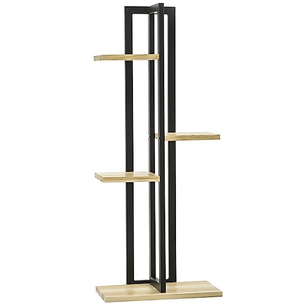 Outsunny Blumenständer Tannenholz 45L x 25B x 110H cm Schwarz+Naturholz günstig online kaufen