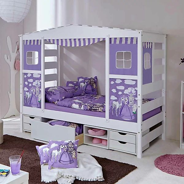 Mädchenbett mit Prinzessin Motiven Weiß Lila günstig online kaufen