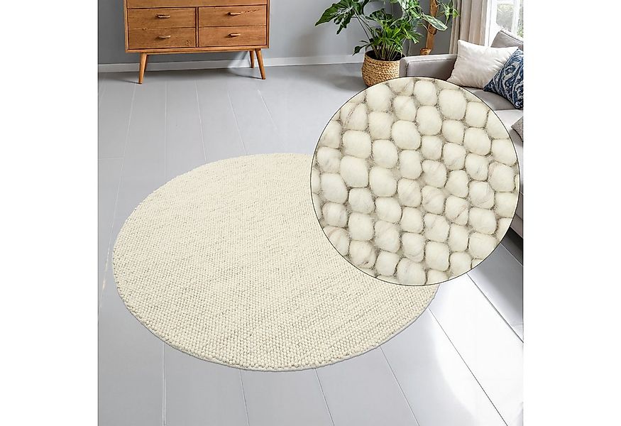 OTTO home Wollteppich Wolly, rund, Höhe: 14 mm, Wolle, handgewebt, Handweb günstig online kaufen