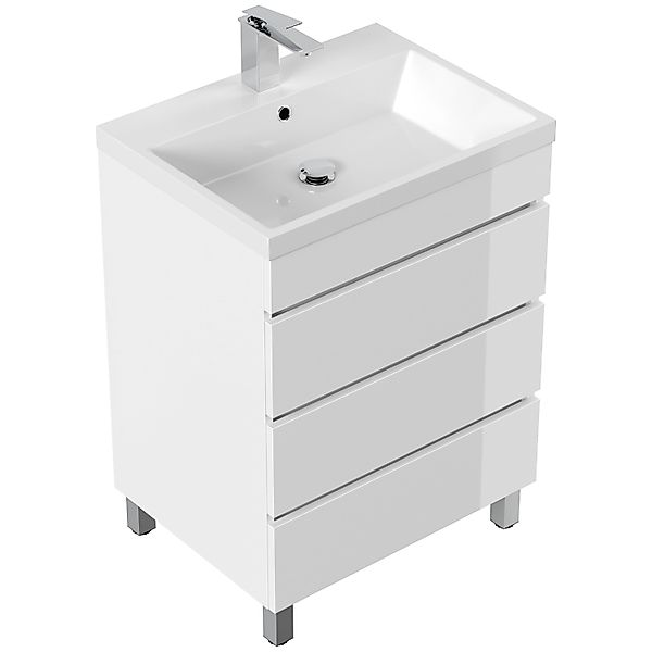 Posseik Stand-Badmöbel Fellini 70 mit 3 Grifflosen Schubladen Weiß Hochglan günstig online kaufen