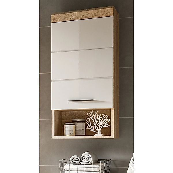 Inn.Furn Hängeschrank Weiß Hochglanz Eiche 37 cm Badschrank Mambo günstig online kaufen