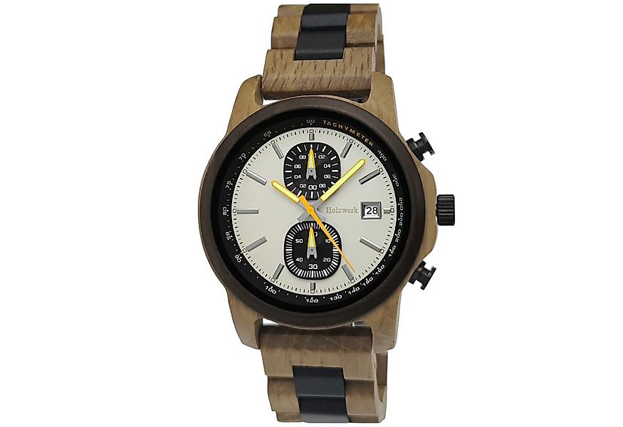 Holzwerk Chronograph Herren Designer Holz Armband Uhr, Tachymeter mit Datum günstig online kaufen