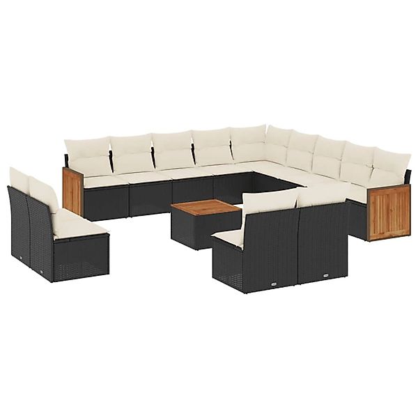vidaXL 14-Tlg Garten-Sofagarnitur mit Kissen Schwarz Poly Rattan 3228170 günstig online kaufen
