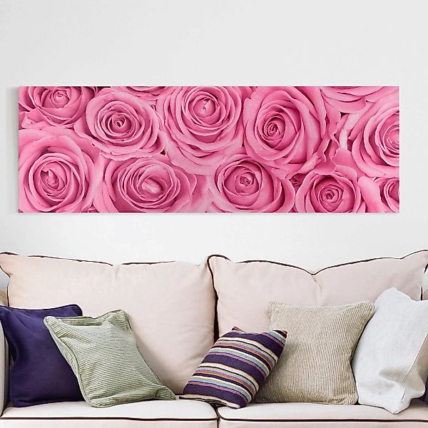 Leinwandbild Blumen - Panorama Rosa Rosen günstig online kaufen