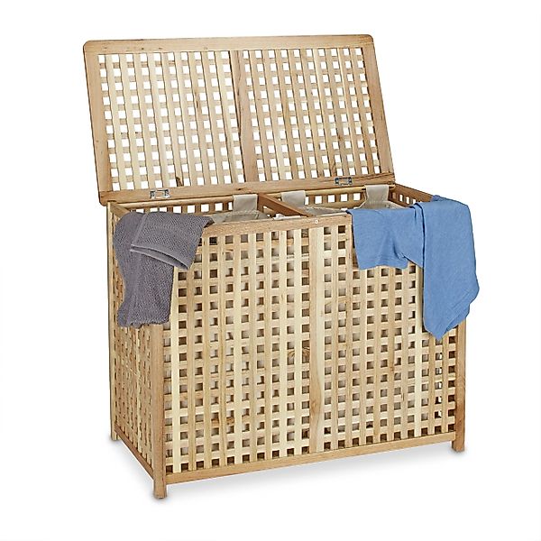 relaxdays Wäschekorb Wäschesammler Duo Walnuss günstig online kaufen