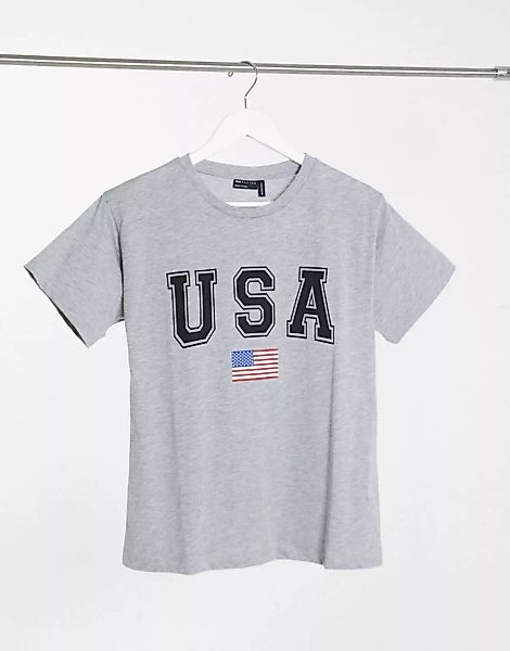 ASOS DESIGN – T-Shirt mit USA-Schriftzug in Kalkgrau günstig online kaufen