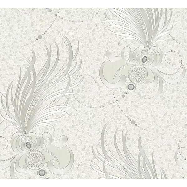 Glööckler Vliestapete Imperial ornamentaler Federschmuck Pearl-Grau günstig online kaufen