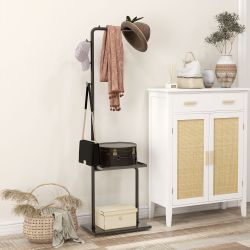 HOMCOM Garderobenständer mit Hängestäben Tablett, (standgarderobe, günstig online kaufen