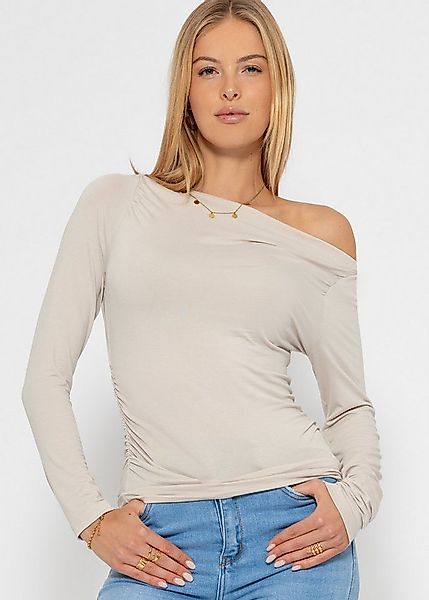 SASSYCLASSY Longshirt Langarmshirt Damen mit U-Boot Ausschnitt Elegant Figu günstig online kaufen